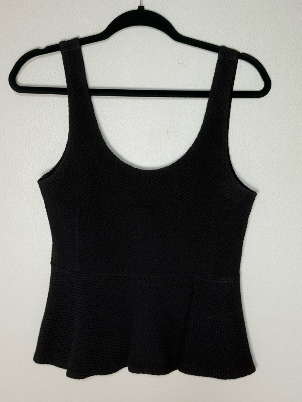 Ganni Textured Black Peplum Tank Top Scoop Neck Medium